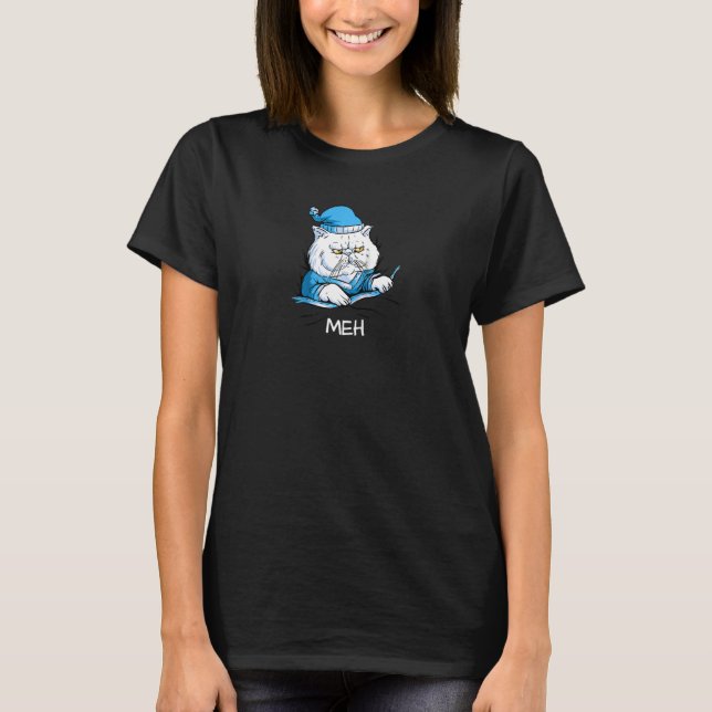 Funny Meh Cat för Cat Lovers Raglan T Shirt (Framsida)
