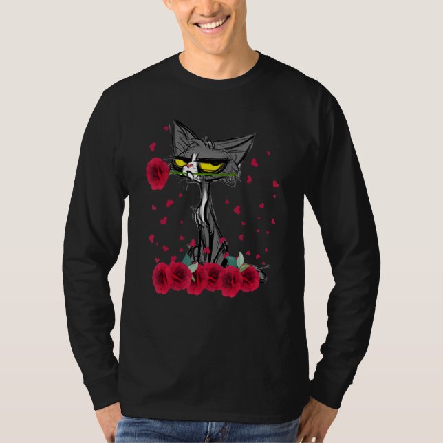 Funny Meh Cat Shirt Happy Valentines Day Flowers W T Shirt (Framsida)