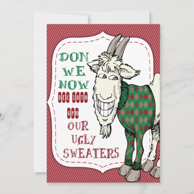 FUNNY MEH Goat i sin UGLY Sweater jul Party Inbjudningar (Framsida)