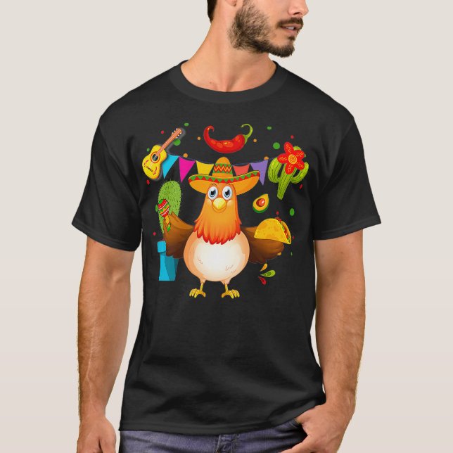 Funny Meican Sombrero Chicken Farmers Cinco De May T Shirt (Framsida)