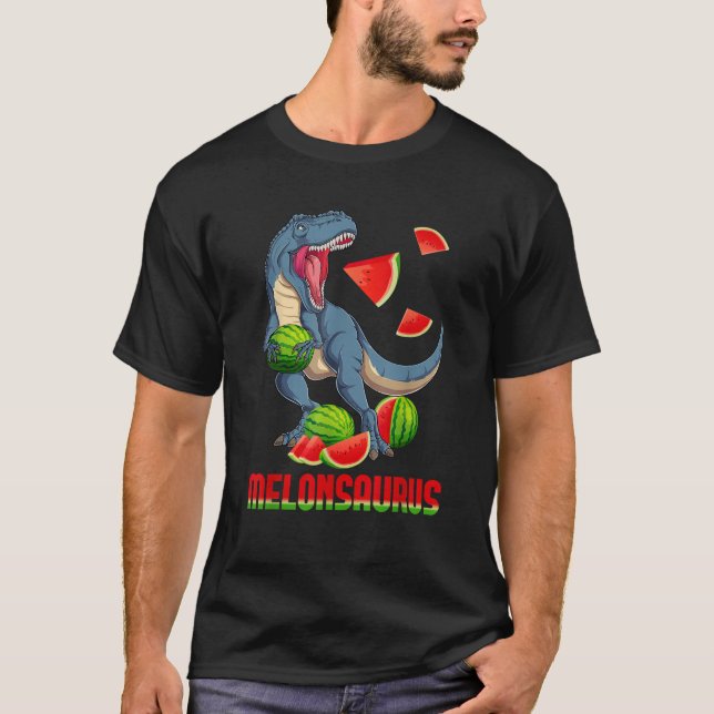 Funny Melonsaurus Watermelon Dinosaur Summer Tropi T Shirt (Framsida)