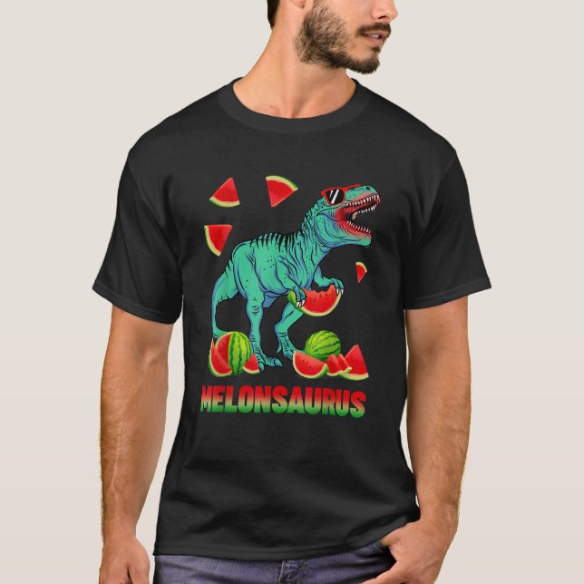 Funny Melonsaurus Watermelon Dinosaur T Rex Summer Shirt (Framsida)