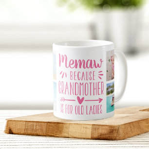 Funny Memaw Grandchild Namn & Photo Collage Kaffemugg