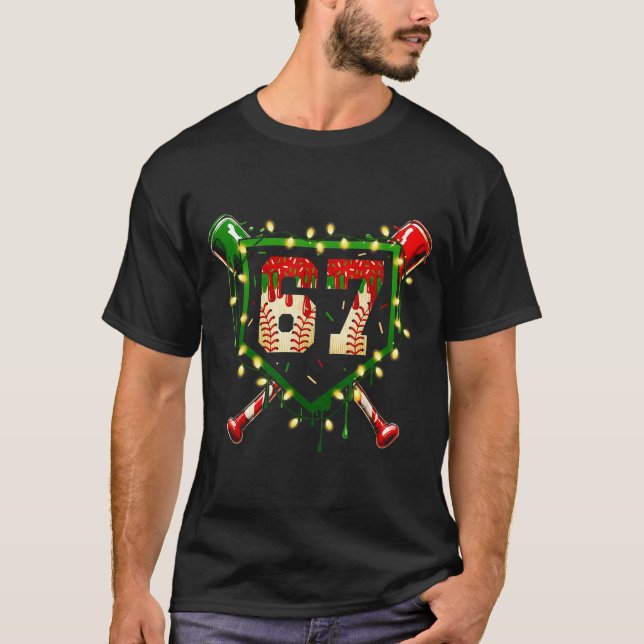 Funny Meme 67 Christmas Baseball Ice Cream Men Boy T Shirt (Framsida)
