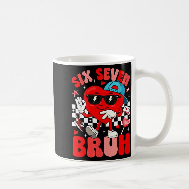 Funny Meme 6 7 Six Seven Bruh Valentine Heart Men  Kaffemugg (Höger)