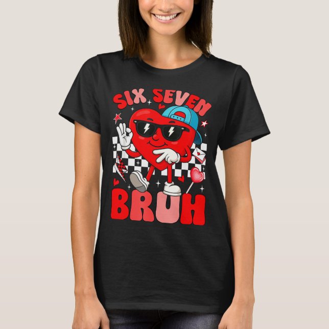 Funny Meme 6 7 Six Seven Bruh Valentine Heart Men  T Shirt (Framsida)
