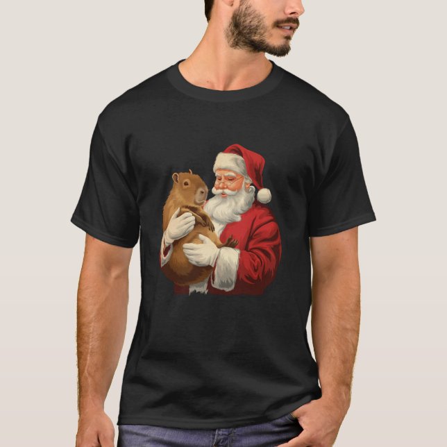 Funny Meme Capybara Älskare jultomten Holding T Shirt (Framsida)