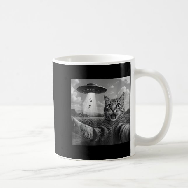 Funny Meme Cat Selfie Six Seven Retro Cat 67 Anima Kaffemugg (Höger)