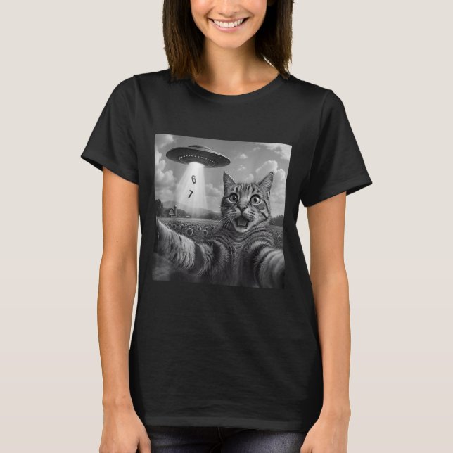Funny Meme Cat Selfie Six Seven Retro Cat 67 Anima T Shirt (Framsida)
