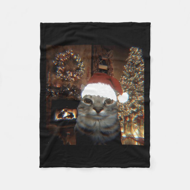 Funny Meme Cat Taking A Selfie Christmas Xmas Ligh Fleecefilt (Framsidan)