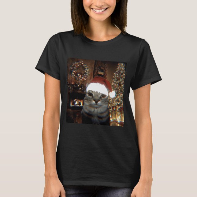 Funny Meme Cat Taking A Selfie Christmas Xmas Ligh T Shirt (Framsida)