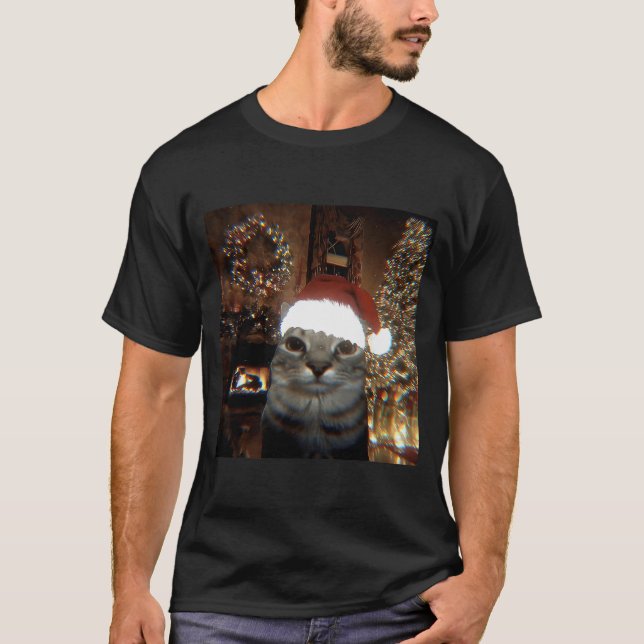 Funny Meme Cat Taking A Selfie Christmas Xmas Ligh T Shirt (Framsida)