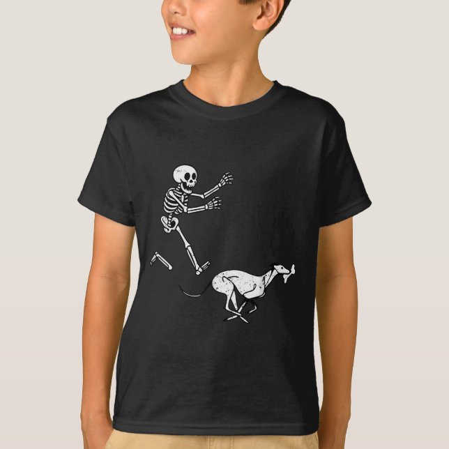 Funny Meme Greyhound Running Skeleton Halloween  T Shirt (Framsida)