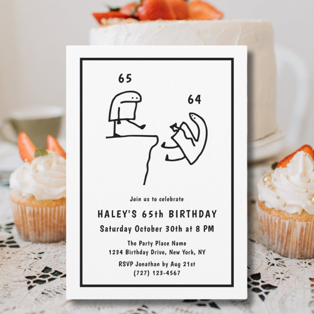 Funny Meme Humor Simple Black White 65e Birthday Inbjudningar (Skapare uppladdad)