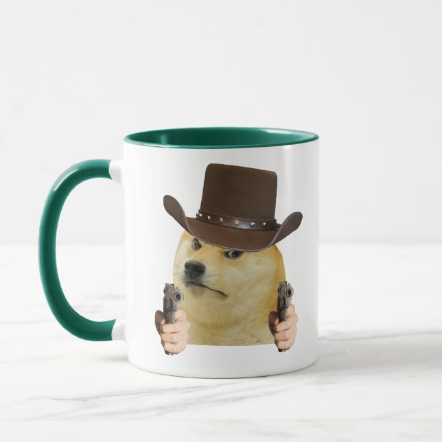 Funny Meme of Cowboy Dog Holding Gun Best Meme Mug Mugg (Vänster)