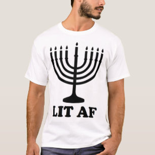 Funny menorah Hanukkah chanukah lit af helgdag Tee Shirt