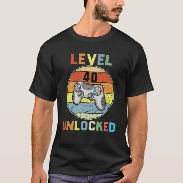 Funny Mens Level 40 Unlocked Video Gamer 40Th Year T Shirt (Framsida)