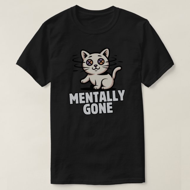 Funny Mentally Gone Cat Confused Illustration T Shirt (Design framsida)