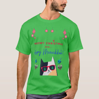 Funny Meow-jul och Lycklig Meowikah Cat Lover T Shirt