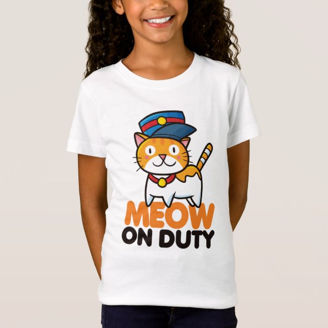 Funny Meow on Duty T-Shirt (Framsida)