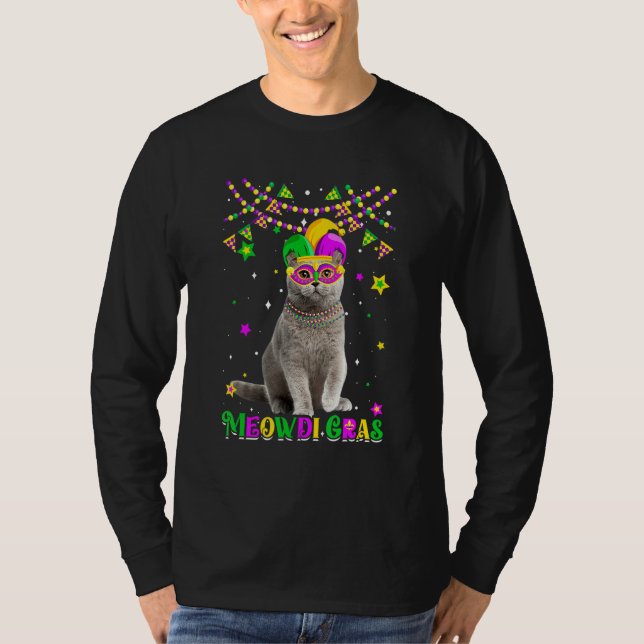 Funny Meowdi Gras British Shorthair Cat Mardi Gras T Shirt (Framsida)