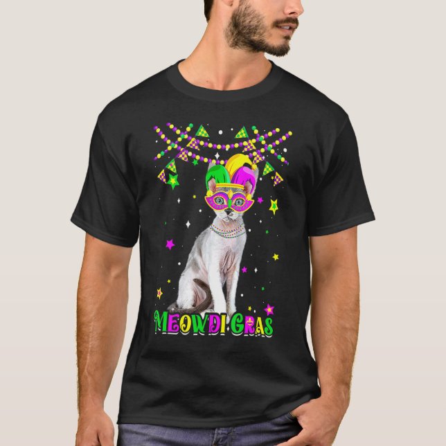Funny Meowdi Gras Devon Rex Cat Mardi Gras Carniva T Shirt (Framsida)