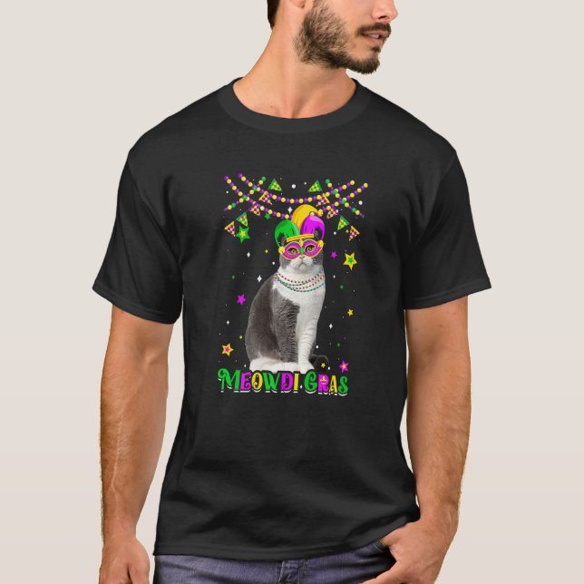Funny Meowdi Gras Scottish Fold Cat Mardi Gras Car T Shirt (Framsida)