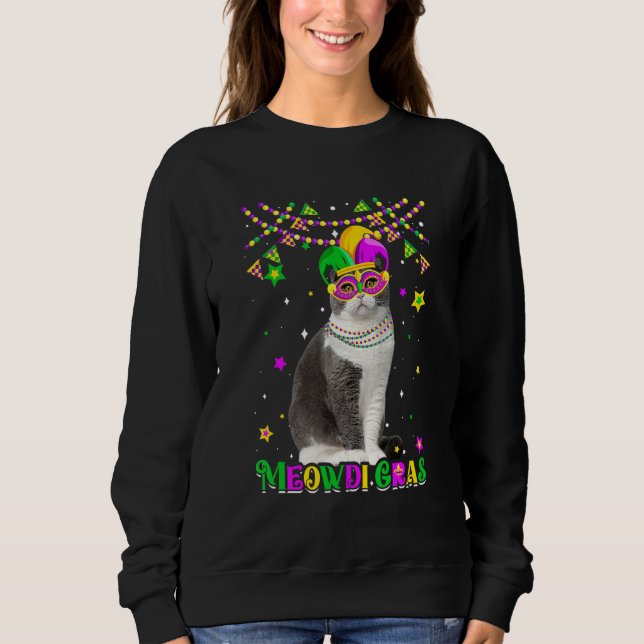 Funny Meowdi Gras Scottish Fold Cat Mardi Gras Car T Shirt (Framsida)