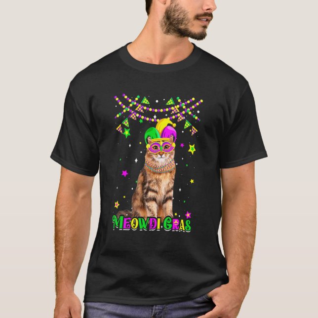 Funny Meowdi Gras Siberian Cat Mardi Gras Carnival T Shirt (Framsida)