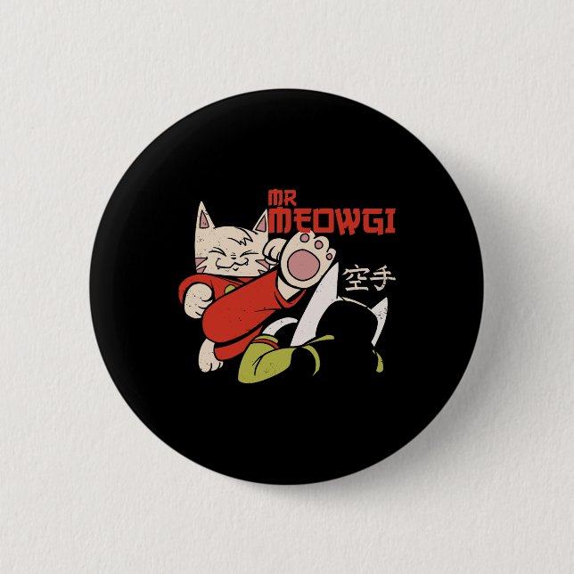 Funny Meowgi Karate Cat Meow Design Manar Kvinnor Knapp (Framsida)