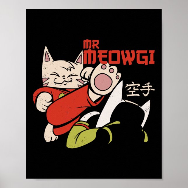 Funny Meowgi Karate Cat Meow Design Manar Kvinnor Poster (Framsidan)