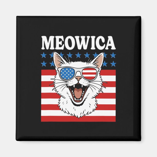 Funny Meowica Cat juli 4 Independence day Magnet (Framsidan)