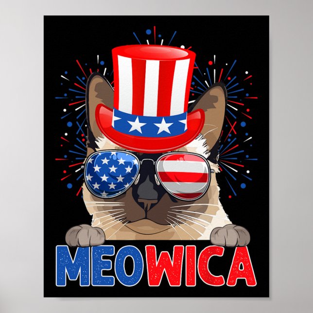Funny Meowica Siamese Cat Lover Owner USA flagga 4 Poster (Framsidan)
