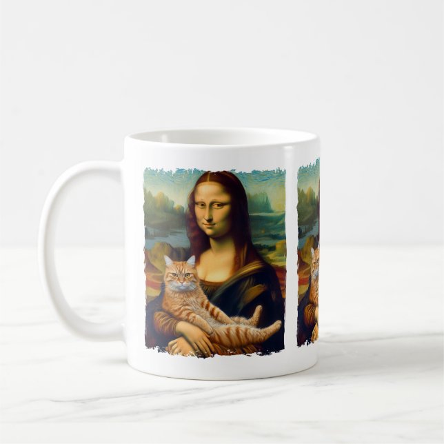 Funny Meowna Lisa Porträtt Cat Lovers & Pet Owners Kaffemugg (Vänster)