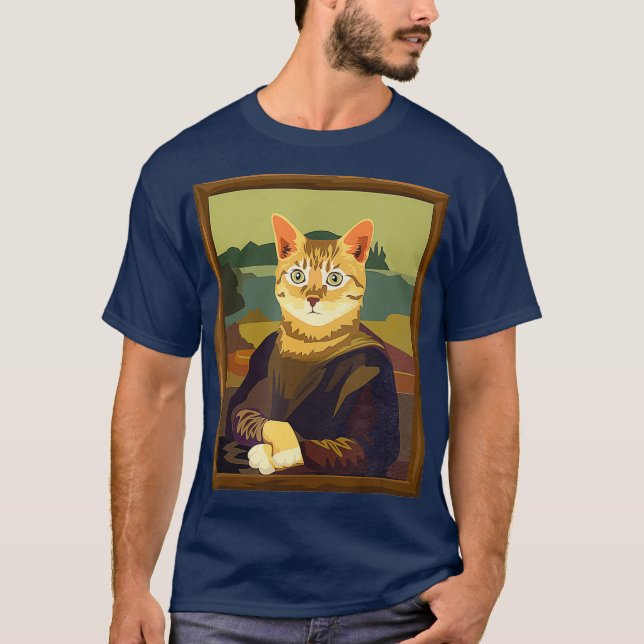 Funny Meowna Mona Lisa Art Cat Parody T Shirt (Framsida)