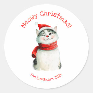 Funny Meowy Cat Cute-julklapp Runt Klistermärke
