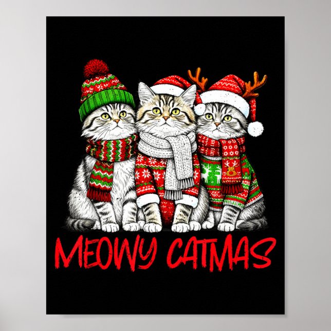 Funny Meowy Catmas Christmas Cats Ugly Sweater Gra Poster (Framsidan)