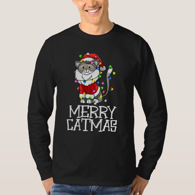 Funny Meowy Catmas Tee Shirt God jul Cat (Framsida)