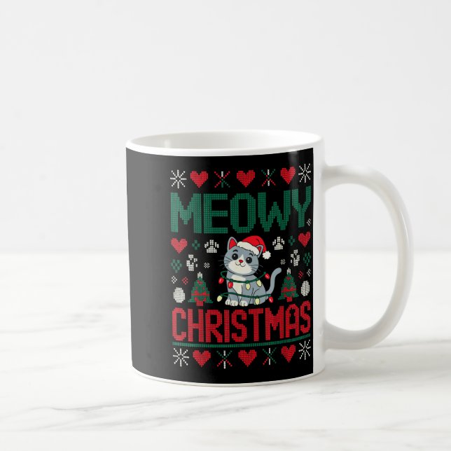 Funny Meowy Christmas Ugly Xmas Cute Lights Cat Sa Kaffemugg (Höger)