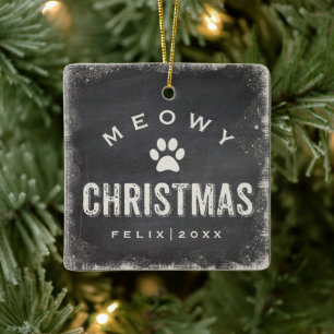 Funny Meowy God jul Cat Photo Namn Anpassningsbar Julgransprydnad Keramik