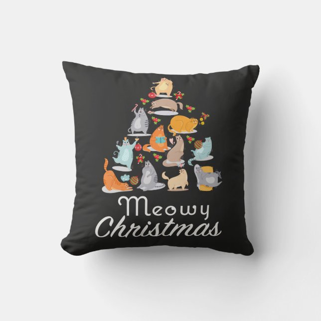 Funny Meowy jul Cat Lovers Kudde (Framsida)