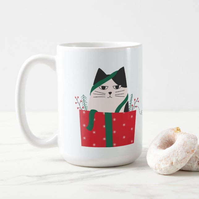 Funny Meowy jul Cat Wraparound Kaffemugg (Med munk)