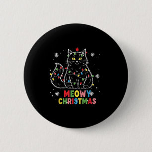 Funny Meowy jul Julafton Ljus Black Cat Pajama Knapp