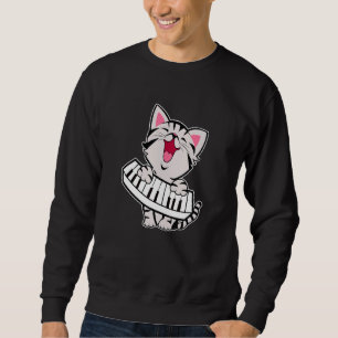 Funny Meowzart Cat Pun Classical Music Piano Keybo Lång Ärmad Tröja