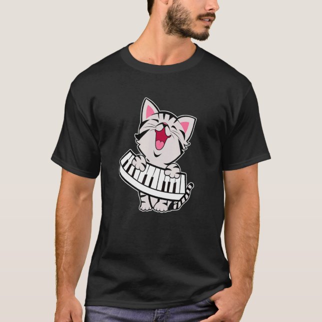 Funny Meowzart Cat Pun Classical Music Piano Keybo T Shirt (Framsida)