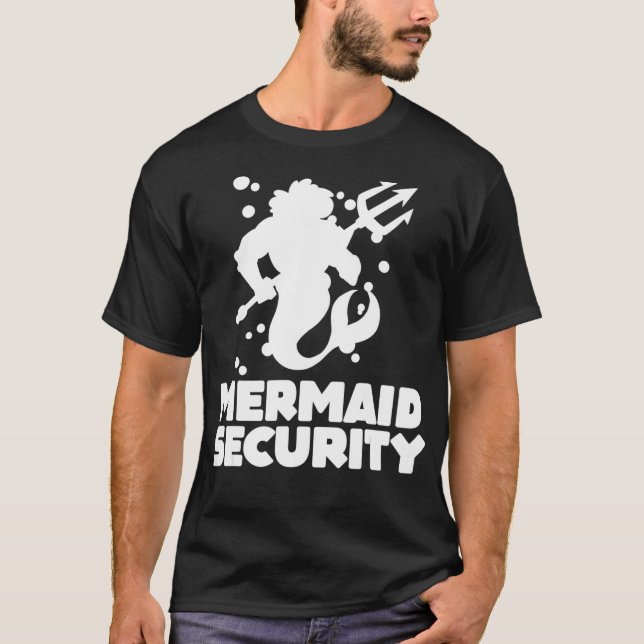 Funny Merman Sjöjungfru Security Swimming Beach T Shirt (Framsida)