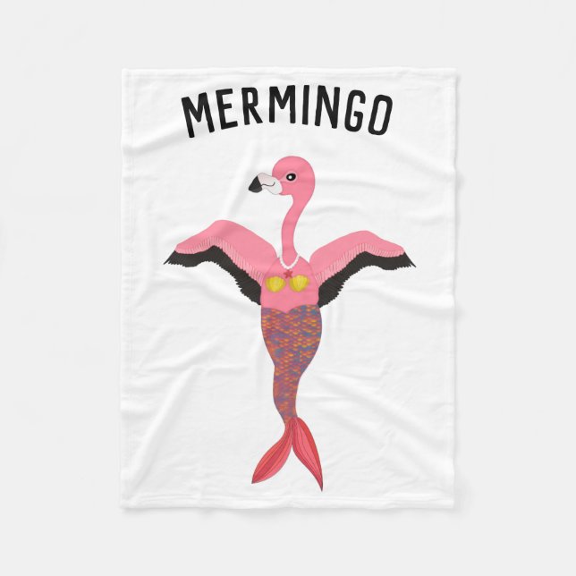 Funny Mermingo Graphic: Flamingo-Sjöjungfru Fleecefilt (Framsidan)