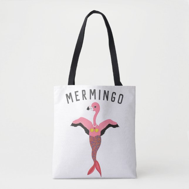 Funny Mermingo Graphic: Flamingo-Sjöjungfru Hybrid Tygkasse (Framsida)