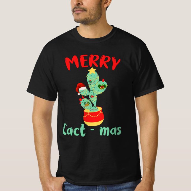 FUNNY MERRY CACTMAS - CACTUS CHRISTMAS ROLIGT T SHIRT (Framsida)
