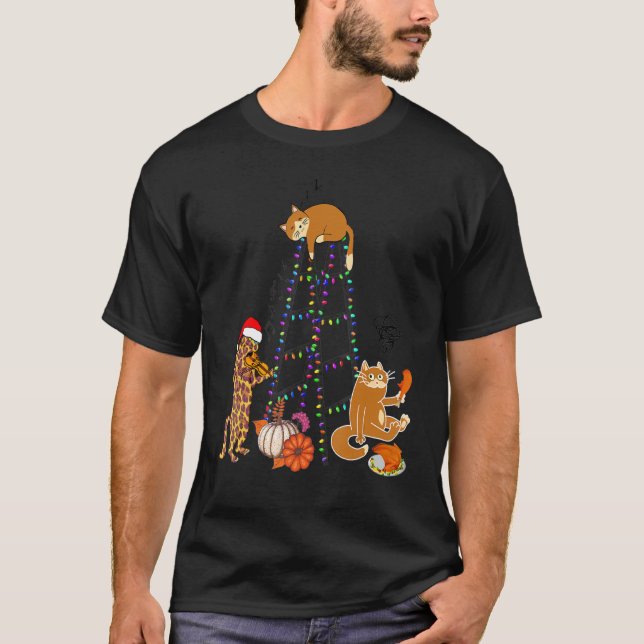 Funny Merry Catmas Cat Julgran Julafton Decorat T Shirt (Framsida)